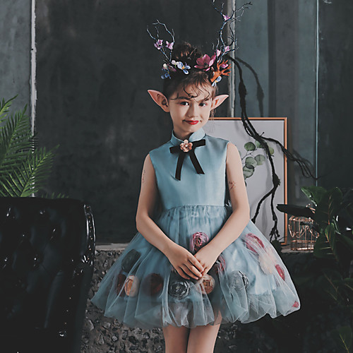 

Princess Short / Mini Flower Girl Dresses Wedding Tulle Sleeveless High Neck with Pick Up Skirt