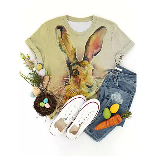 

Women's T shirt Graphic Animal Print Round Neck Tops Basic Basic Top Blue Purple Yellow