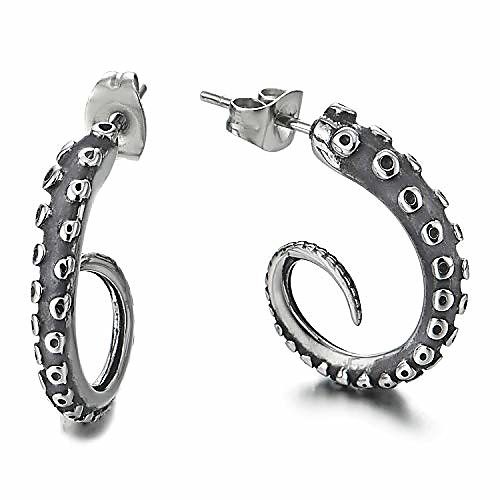 

Retro Style Octopus Tentacle Claw Tail Half Hoop Stud Earrings for Man Women, Stainless Steel