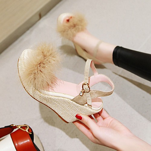 

Women's Sandals Wedge Sandals Espadrilles Straw Sandals Wedge Heel Round Toe PU Synthetics Red Beige Gray