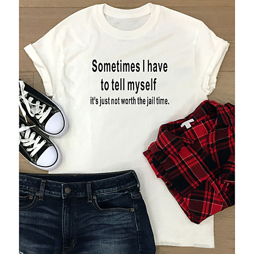 

Women's T shirt Text Letter Print Round Neck Tops 100% Cotton Basic Basic Top White Black Wine