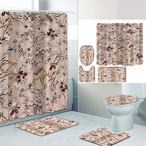 

Bathroom Shower Curtain & Mat Set Modern Polyester New Design