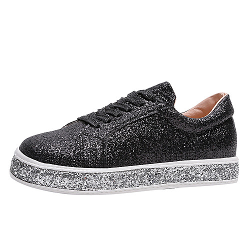 

Unisex Sneakers Fantasy Shoes Sparkling Shoes Wedge Heel Round Toe PU Solid Colored Black Pink Silver