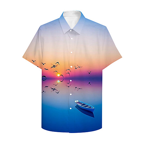 

Men's Shirt 3D Print Graphic Scenery Print Short Sleeve Daily Tops Basic Casual Blue / Summer