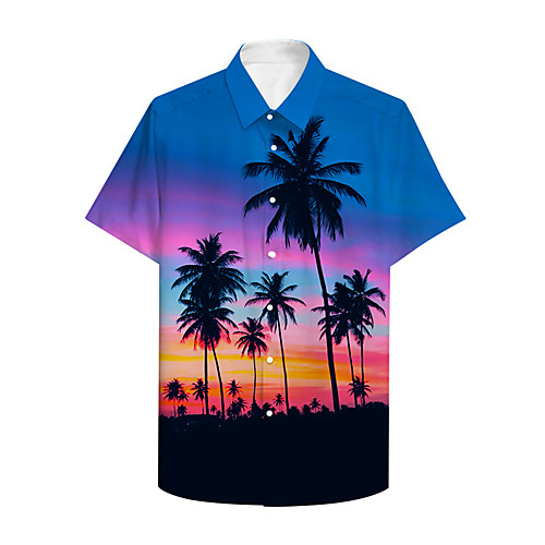 

Men's Shirt 3D Print Graphic 3D Button-Down 3D Print Short Sleeve Casual Tops Casual Hawaiian Rainbow
