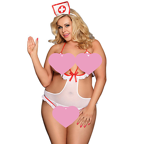 

Women's Plus Size Uniforms & Cheongsams Lace Solid Colored White Big Size M XL 3XL 5XL