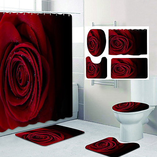 

Bathroom Shower Curtain & Mat Set Classic Polyester Waterproof
