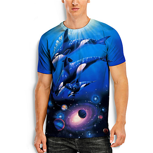 

Men's Tees T shirt 3D Print Graphic Prints Shark Animal Print Short Sleeve Daily Tops Casual Designer Big and Tall Blue