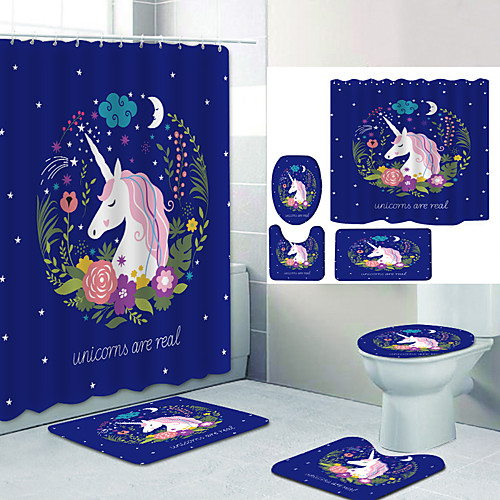 

Bathroom Shower Curtain & Mat Set Modern Polyester New Design