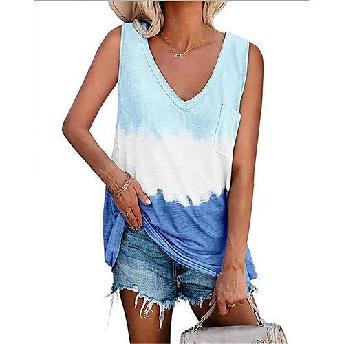 Women's Blouse Color Gradient V Neck Basic Tops Blue Purple Yellow