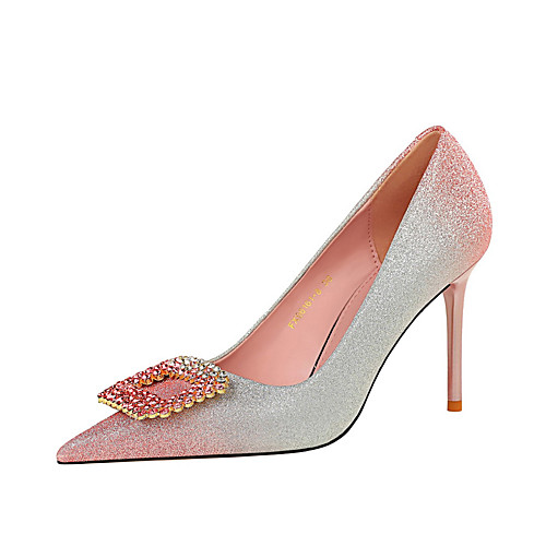 

Women's Heels Stiletto Heel Pointed Toe PU Rhinestone Sequin Color Block Black Pink Champagne