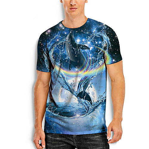 

Men's T shirt 3D Print Graphic Prints Shark Print Short Sleeve Daily Tops Casual Designer Big and Tall Blue