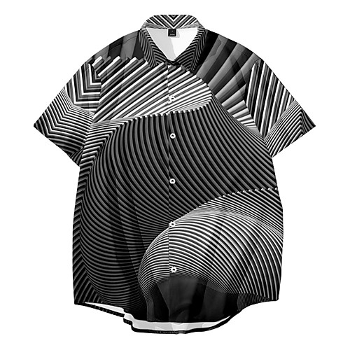 

Shirt Men's Optical Illusion 3D Print Button-Down 3D Print Casual Short Sleeve Tops Casual Fashion Breathable Comfortable Gray