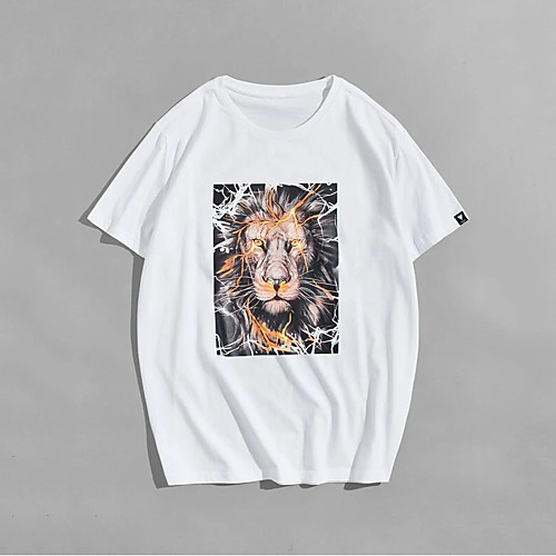 

Men's Unisex T shirt Hot Stamping Lion Animal Plus Size Print Short Sleeve Casual Tops 100% Cotton Basic Casual Fashion White