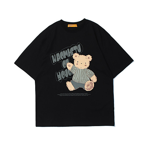 

Men's T shirt Hot Stamping Graphic Prints Bear Print Short Sleeve Casual Tops 100% Cotton Basic Casual Fashion White Black Gray