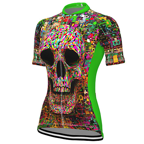 

21Grams Women's Short Sleeve Cycling Jersey Summer Spandex Polyester Green Sugar Skull Skull Bike Jersey Top Mountain Bike MTB Road Bike Cycling Quick Dry Moisture Wicking Breathable Sports Clothing