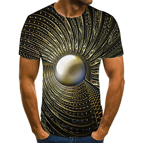 

Men's T shirt Shirt 3D Print Geometric 3D Print Print Short Sleeve Casual Tops Casual Fashion Round Neck Khaki