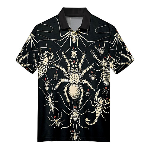 

Men's Golf Shirt 3D Print Spider Animal Button-Down Print Short Sleeve Casual Tops Casual Fashion Soft Breathable Black / Sports