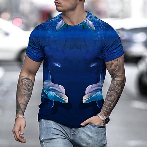 

Men's Tees T shirt 3D Print Graphic Prints Fish Animal Print Short Sleeve Daily Tops Casual Designer Big and Tall Blue