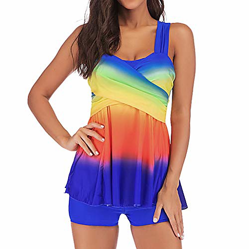 

women plus size swimsuits tankini swimwear sleeveless gradient tank tops boyshorts beachwear bathing suits blue