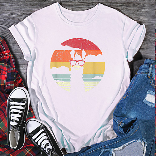 

Women's T shirt Graphic Print Round Neck Tops 100% Cotton Basic Basic Top White Black Purple