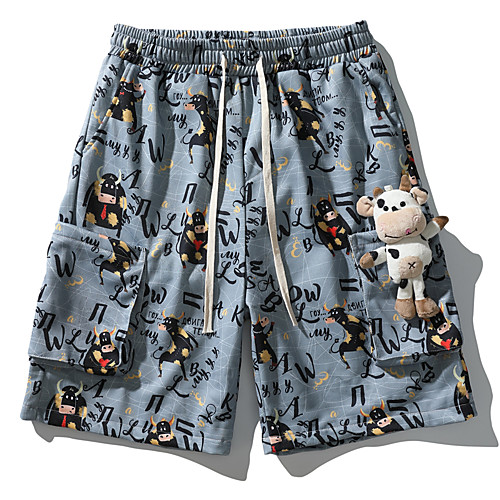 

Cartoon Casual / Sporty Men's Shorts Daily Holiday Pants Short Cow Drawstring Pocket Print Blue