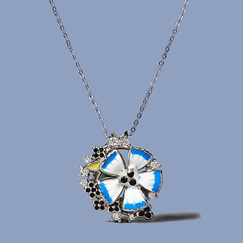 

Women's Black AAA Cubic Zirconia Necklace Monogram Flower Shape Elegant Rustic Boho Brass Resin Silver 50 cm Necklace Jewelry 1pc For Birthday Party Beach Festival