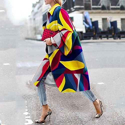 

Women's Trench Coat Business / Ceremony / Wedding Spring & Fall Regular Coat V Neck Loose Classic & Timeless Jacket Long Sleeve Floral / Botanical Floral WhiteBlack Light Blue
