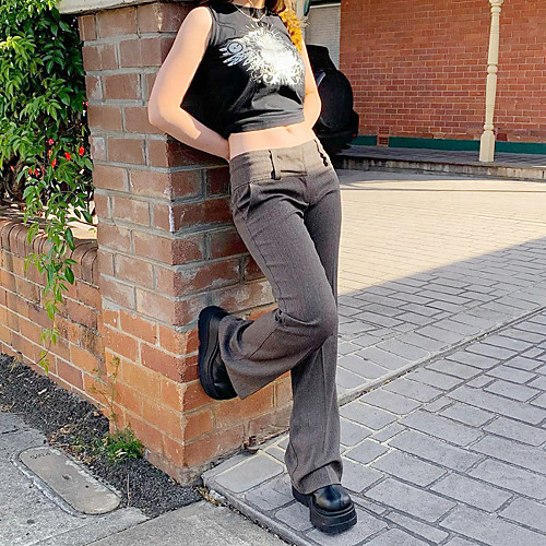 

Women's Classic Style Chino Comfort Daily Work Dress Pants Pants Plain Full Length Pocket Brown