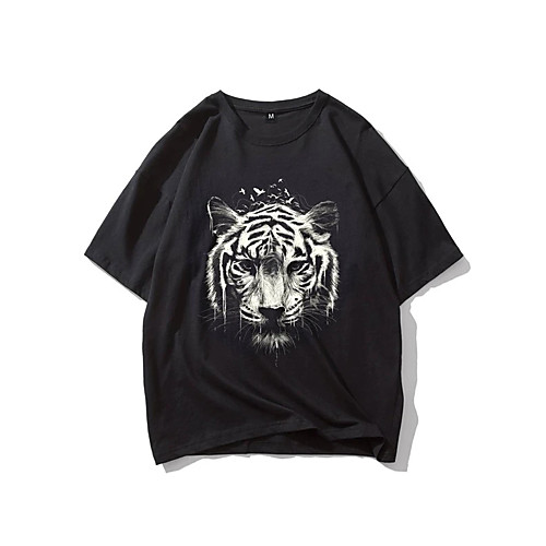 

Men's T shirt Hot Stamping Tiger Animal Print Short Sleeve Casual Tops 100% Cotton Basic Casual Fashion Black