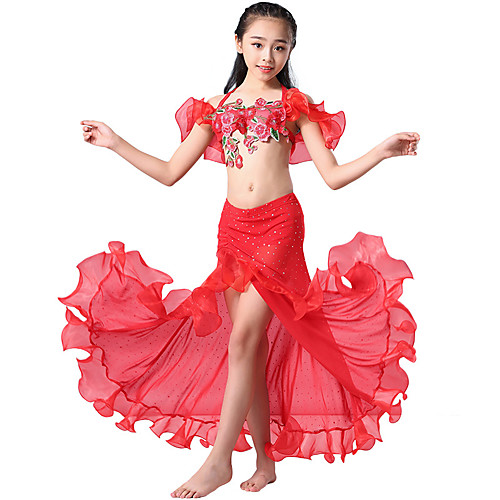 

Belly Dance Kids' Dancewear Exotic Dancewear Skirts Embroidery Ruffle Paillette Girls' Performance Theme Party Nylon