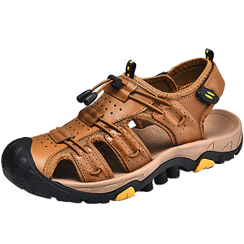 

Men's Sandals Casual Daily Outdoor Walking Shoes Cowhide Breathable Non-slipping dark brown Light Brown Black Summer