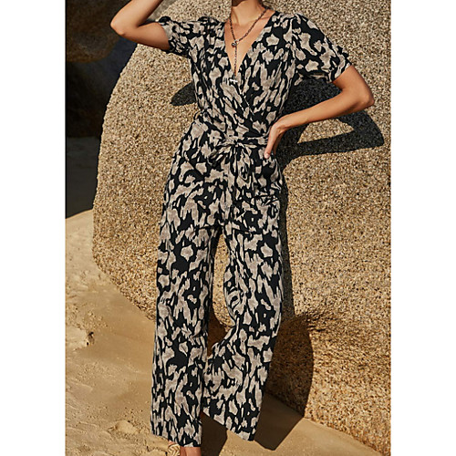 

Women's Casual Casual Daily V Neck 2021 White Black Jumpsuit Tie Dye Print
