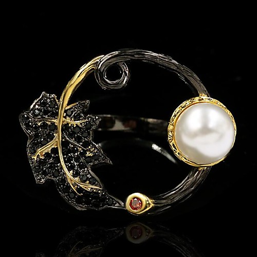 

Ring Freshwater Pearl Two Stone Black Brass Floral Theme Artistic Elegant Baroque 1pc 6 7 8 9 10 / Women's