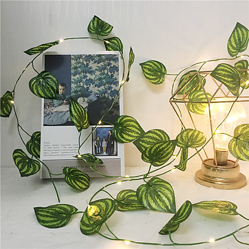 

2M Artificial Silk Ivy Leaf Vine LED String Lights For Wedding Home Xmas Party Hanging Garland Flexible Holiday String AA Battery Power Warm White Lighting