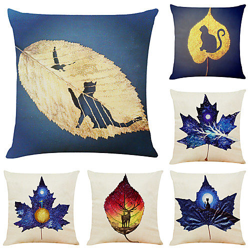 

6 pcs Linen Pillow Cover, Floral&Plants Simple Modern Square Zipper Traditional Classic