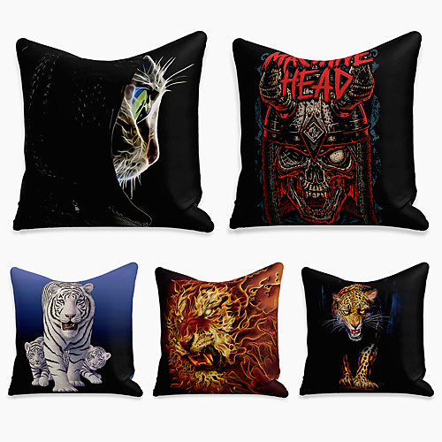 

5 pcs Linen Pillow Cover, 3D Square Zipper Polyester Traditional Classic