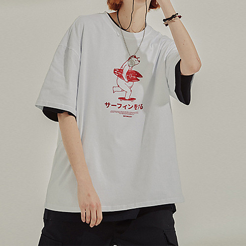 

Men's T shirt Hot Stamping Cartoon Graphic Prints Print Short Sleeve Casual Tops 100% Cotton Basic Casual Fashion White Black