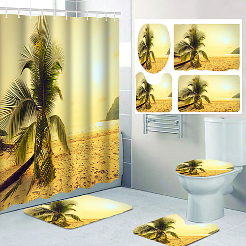 

Sunny Beach Coconut Tree Bathroom Shower Curtain Leisure Toilet Four-piece Set