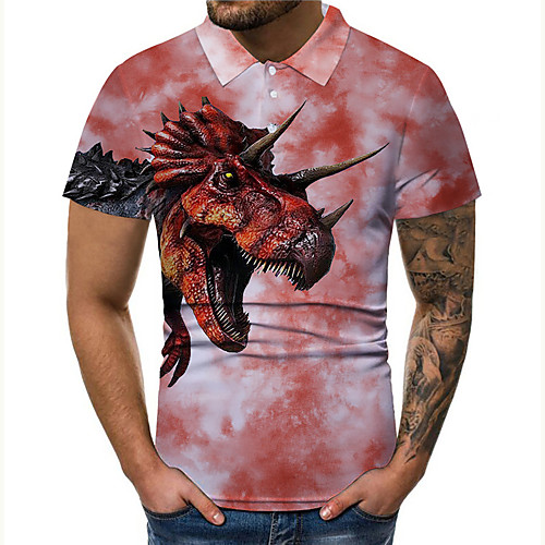 

Men's Golf Shirt Tennis Shirt 3D Print Graphic Prints Dinosaur Button-Down Print Short Sleeve Casual Tops Casual Designer Big and Tall Red / Summer