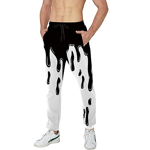 

Men's Casual Athleisure Daily Sports Jogger Pants Sweatpants Pants Color Block Full Length Drawstring Pocket 3D Print Black / White