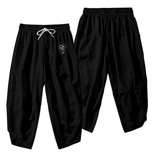 

Men's Casual / Sporty Athleisure Daily Sports Harem Loose Wide Leg Pants Skull Full Length 3D Print Elastic Waist Black