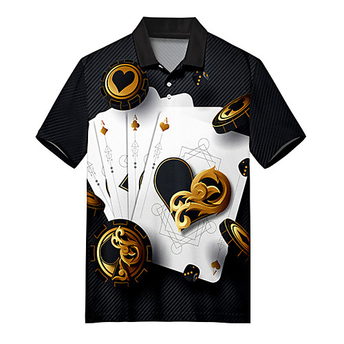 

Men's Golf Shirt Tennis Shirt 3D Print Card Button-Down Print Short Sleeve Casual Tops Casual Fashion Soft Breathable Black / Sports