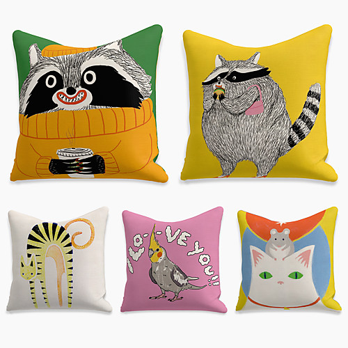 

5 pcs Linen Pillow Cover, Animal Square Zipper Polyester Traditional Classic