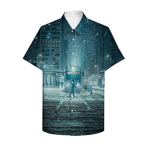 

Men's Shirt 3D Print Graphic 3D 3D Print Button-Down Short Sleeve Casual Tops Casual Hawaiian Blue