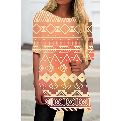 

Women's Shift Dress Short Mini Dress Yellow Orange Half Sleeve Color Block Geometric Print Fall Spring Round Neck Casual Holiday 2021 S M L XL XXL 3XL