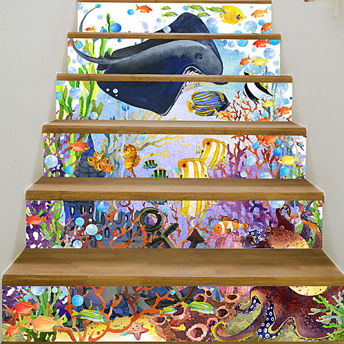 

Creative 3d Staircase Sticker Oil Painting Underwater World Decoration Home Sticker Waterproof Wall Sticker