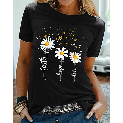 

Women's Floral Theme Daisy T shirt Floral Graphic Print Round Neck Basic Tops Black