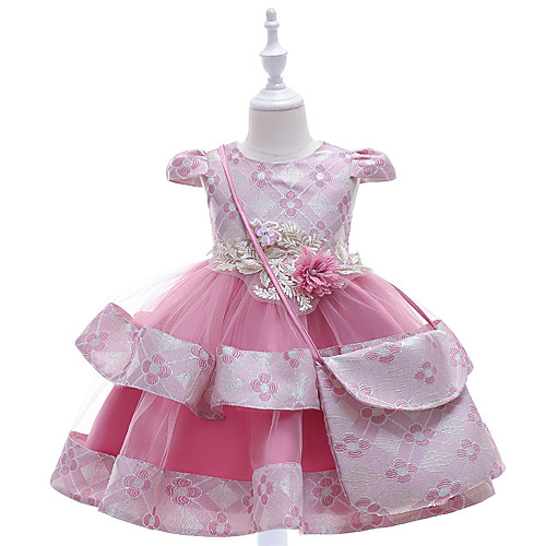 

Princess Knee Length Flower Girl Dresses Event / Party Tulle Cap Sleeve Jewel Neck with Bow(s) / Holiday