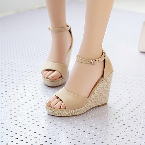 

Women's Sandals Wedge Sandals Espadrilles Straw Sandals Wedge Heel Round Toe PU Synthetics Black Blue Green